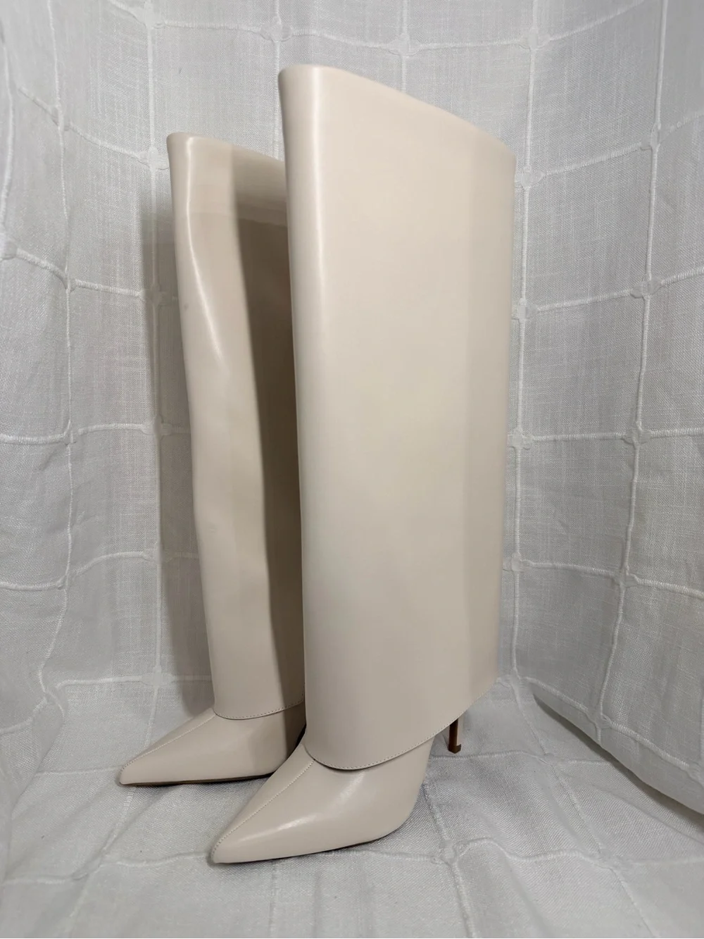 I.N.C. Skylar Off White Wide Calf Knee High Stiletto Foldover Boots 7M NIB NEW